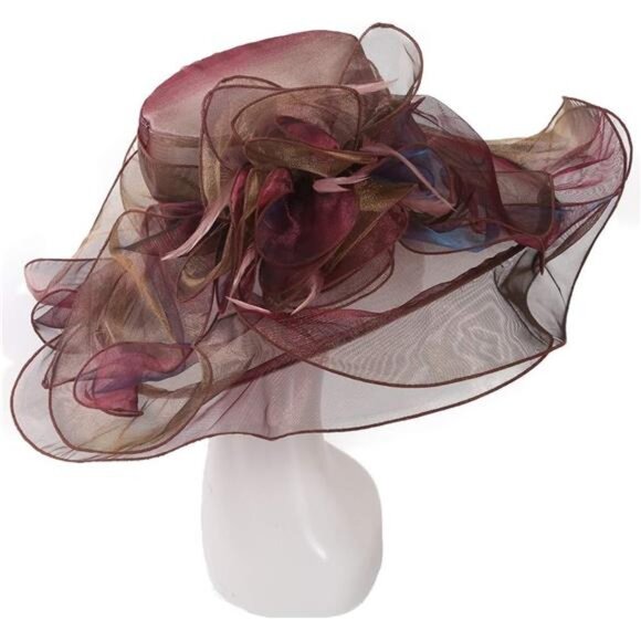 Women Sun Hat Church Wide Brim Brown - Picture 5 of 6